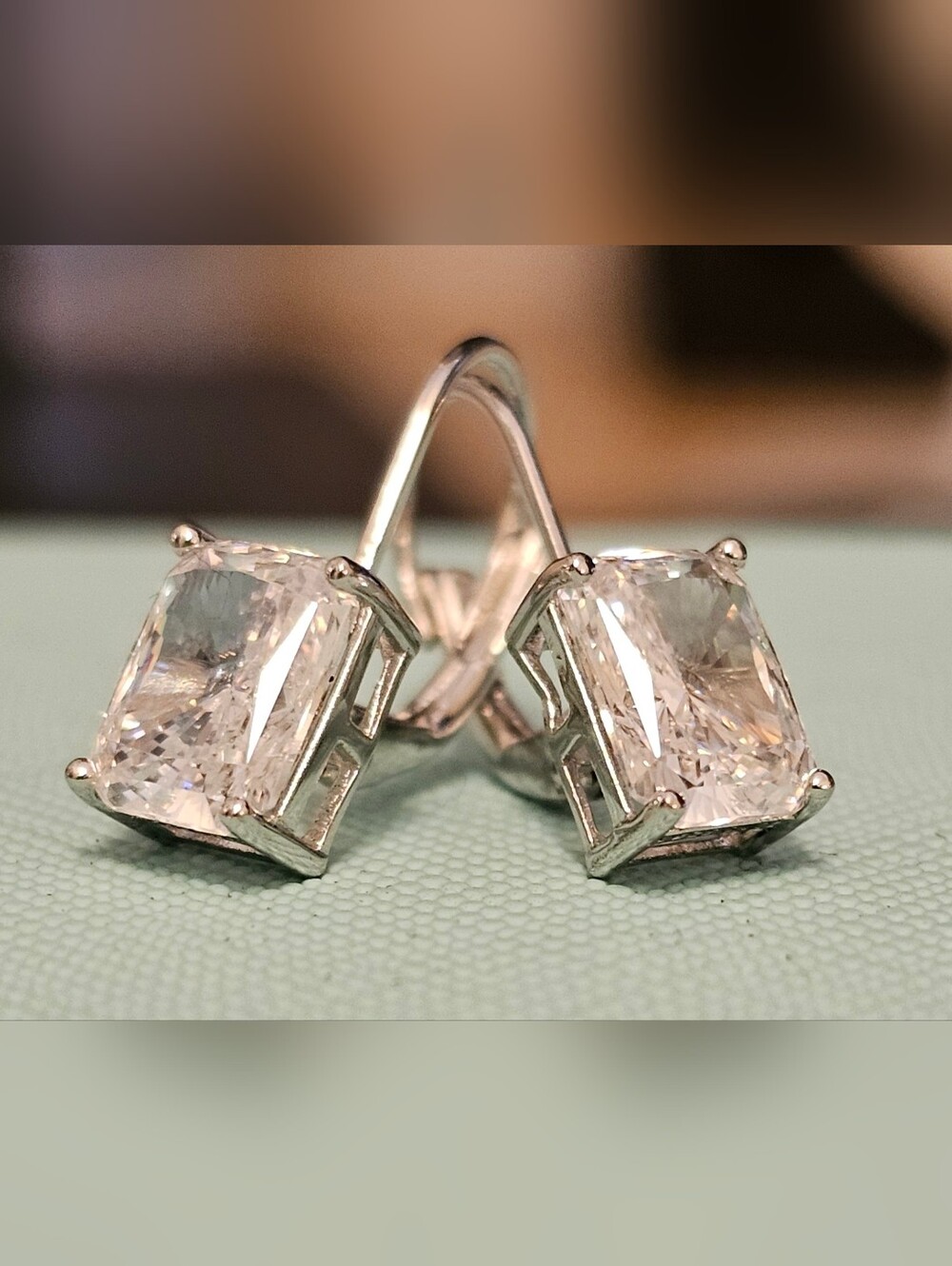 925 STERLING SILVER Square CZ Earrings